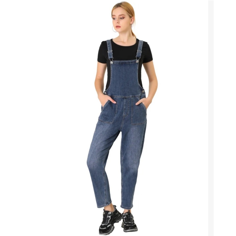 Allegra K Denim Overalls Women's Blue Jean Jumpsuit‎ Casual Romper Small